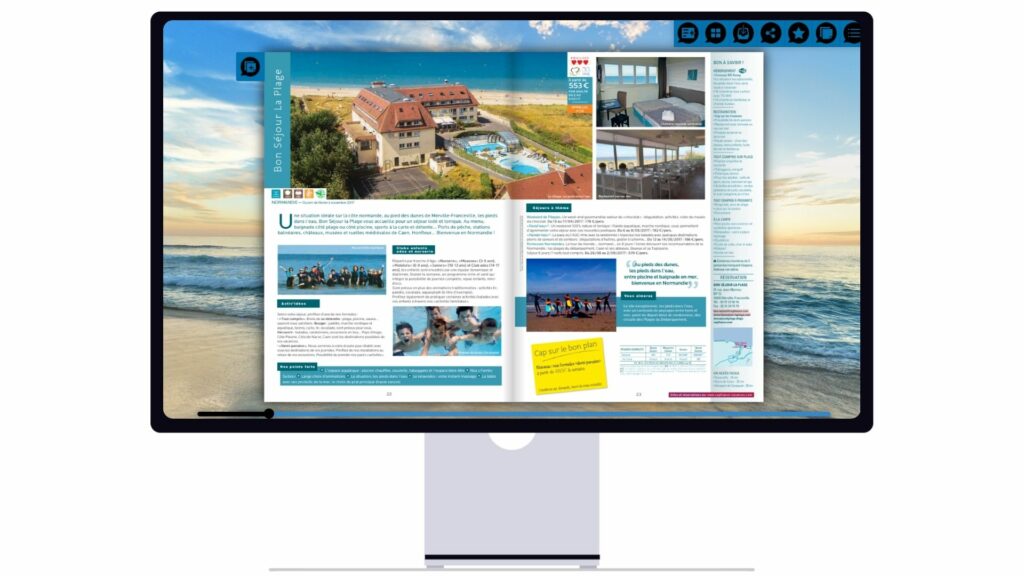 Image d'un catalogue interactif d'une agence de voyage sur un écran d'ordinateur