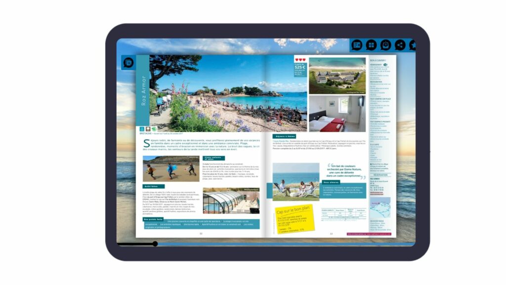 Image montrant le catalogue interactif d'une agence de voyage sur un écran de tablette