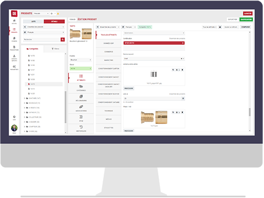 Mockup logiciel PIM Interactiv' DataBase, aperçu fiche produit