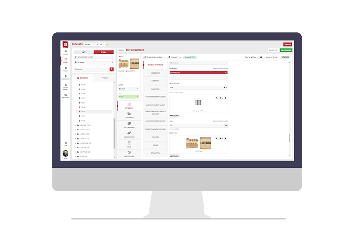 Mockup logiciel PIM Interactiv' DataBase, aperçu fiche produit