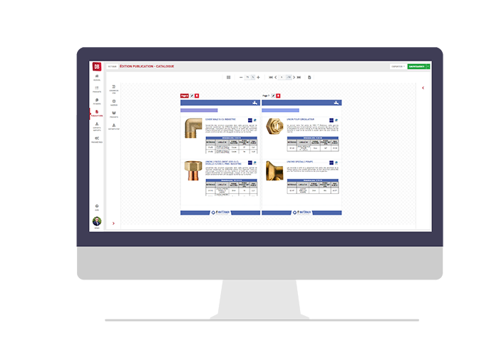 Mockup logiciel PIM Interactiv' DataBase, aperçu module web to print