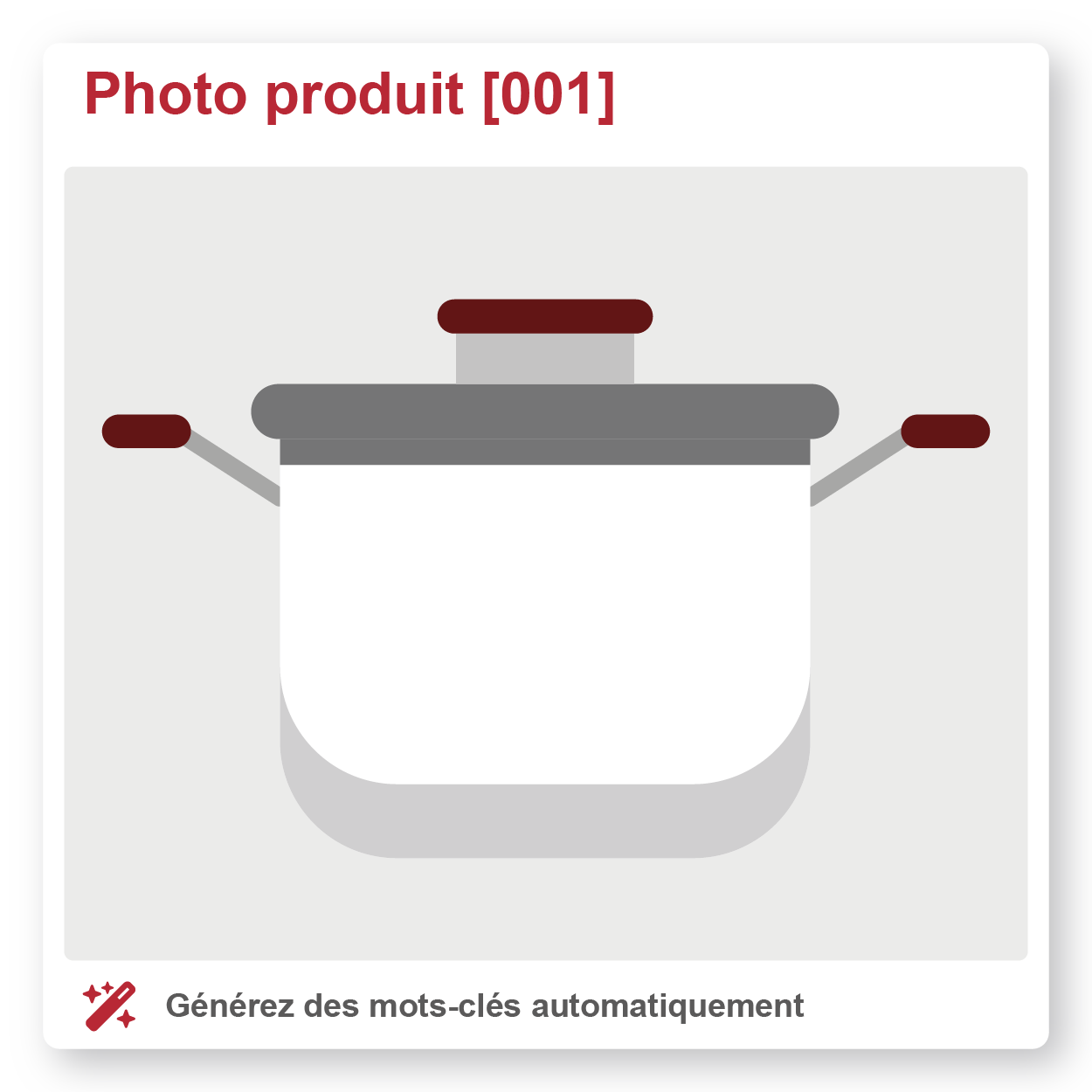 Visuel de l'utilisation de l'IA (Intelligence Artificielle) directement dans le DAM (Digital Asset Management, un module du PIM) pour enrichir les mots-clés des images en quelques clics et améliorer le SEO