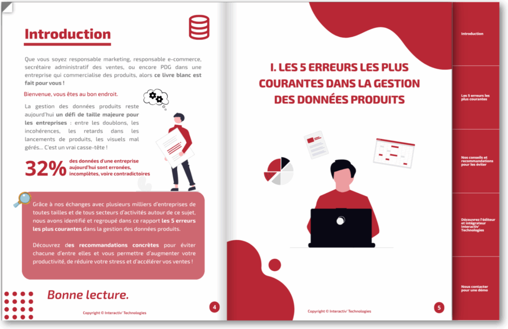 Livre blanc "5 erreurs courantes dans la gestion des données produits (et comment les éviter ?)" ouvert