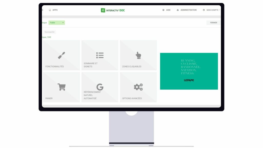 Interface de création et de paramétrage de l'application Interactiv' Doc :  Plaquette commerciale transformable très facilement 