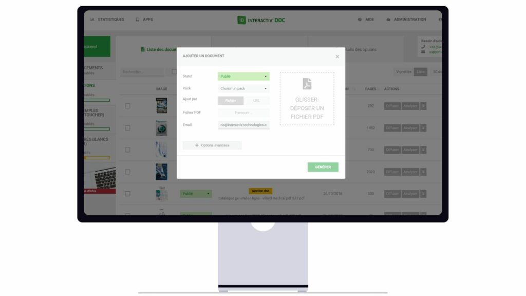 Aperçu de l'interface d'Interactiv Doc, où l'on peut transformer un fichier PDF en un document interactif en quelques clics