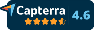 Badge d'avis de 4.6/5 obtenu sur Capterra pour les solutions Interactiv' Technologies (PIM/DAM Interactiv' DataBase, mise en page automatique Interactiv' Publisher-EasyCatalog, catalogues interactifs évolués Interactiv' Doc)