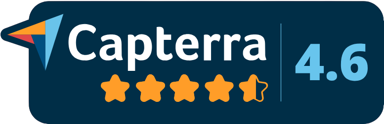 Badge d'avis de 4.6/5 obtenu sur Capterra pour les solutions Interactiv' Technologies (PIM/DAM Interactiv' DataBase, mise en page automatique Interactiv' Publisher-EasyCatalog, catalogues interactifs évolués Interactiv' Doc)
