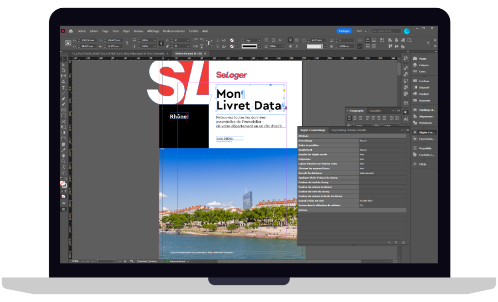 Votre rapport annuel interactif et dynamique ! Importez vos données au format de votre choix (XLS, XLSX, CSV, XML…) et créez un lien bidirectionnel entre la maquette InDesign et votre source de données grâce à EasyCatalog.